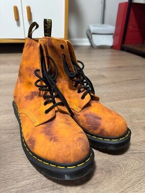 Women’s Dr. Marten Orange Tie-Dye Leather Lace-Up Boots